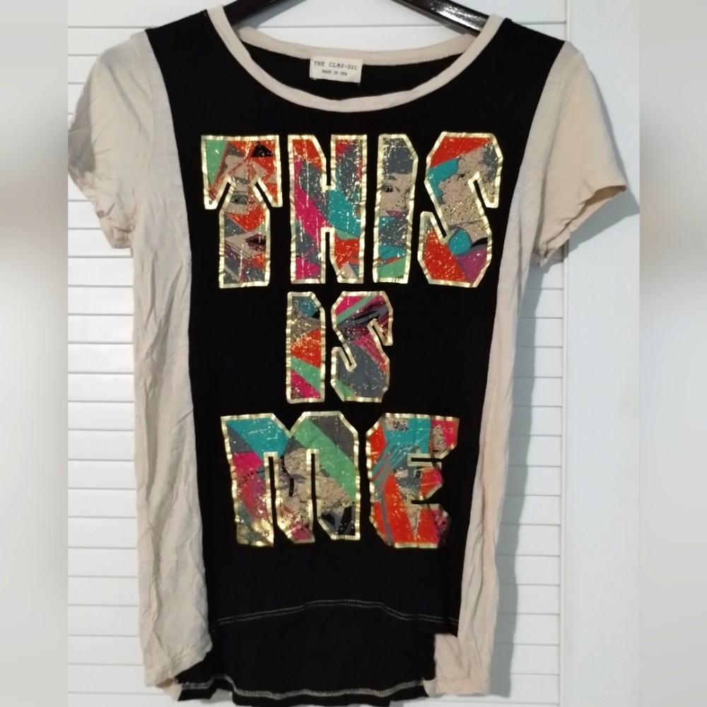 Women's Y2K The CLAS-SIC Graphic Metallic This Is Me Tee Rayon Shirt.